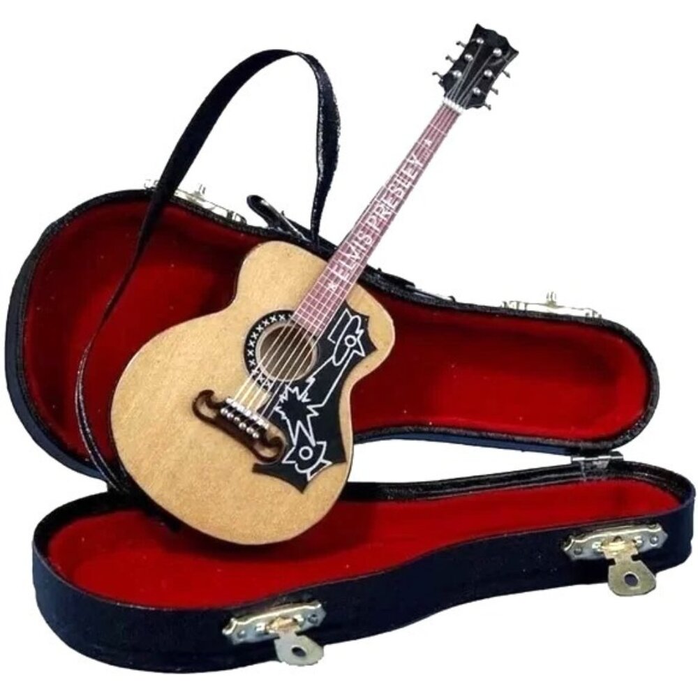 Elvis Presley Miniature Acoustic Guitar Ornament w/Case | *Case Strap Missing*